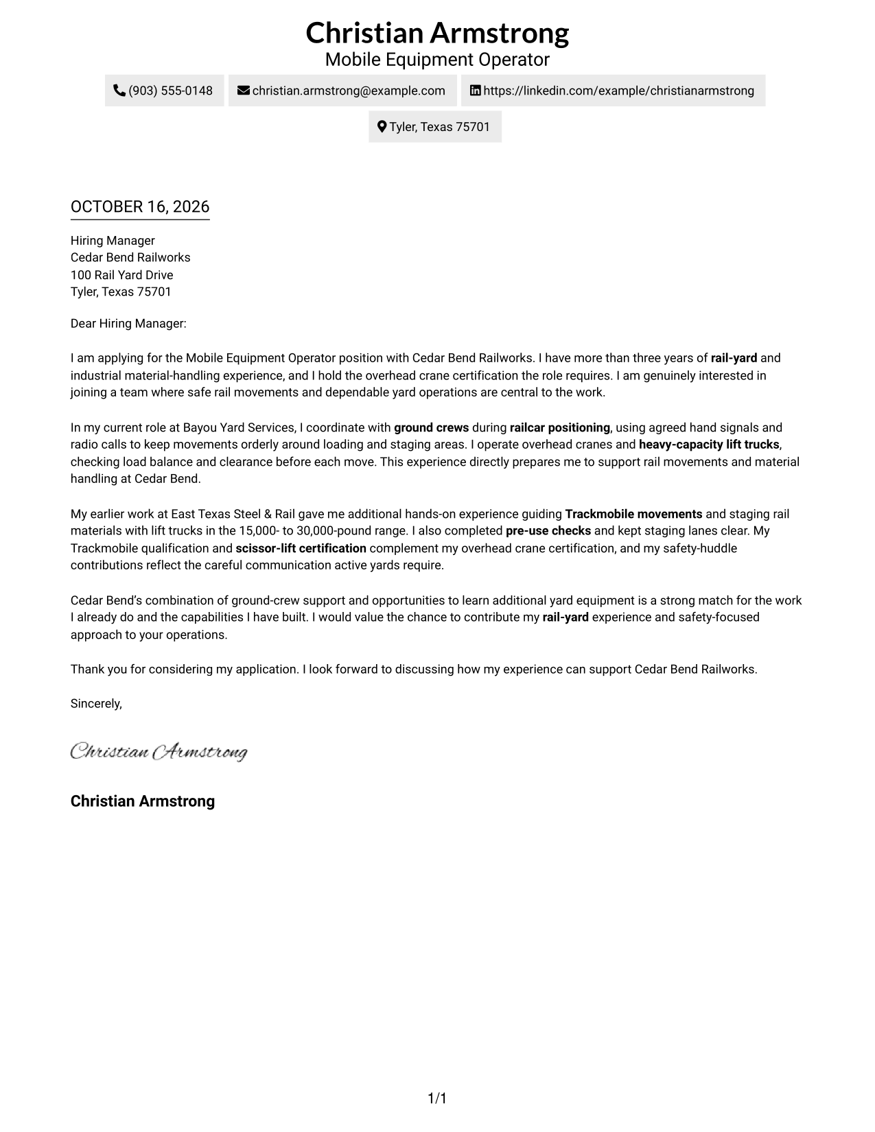 Cover letter example — page 1