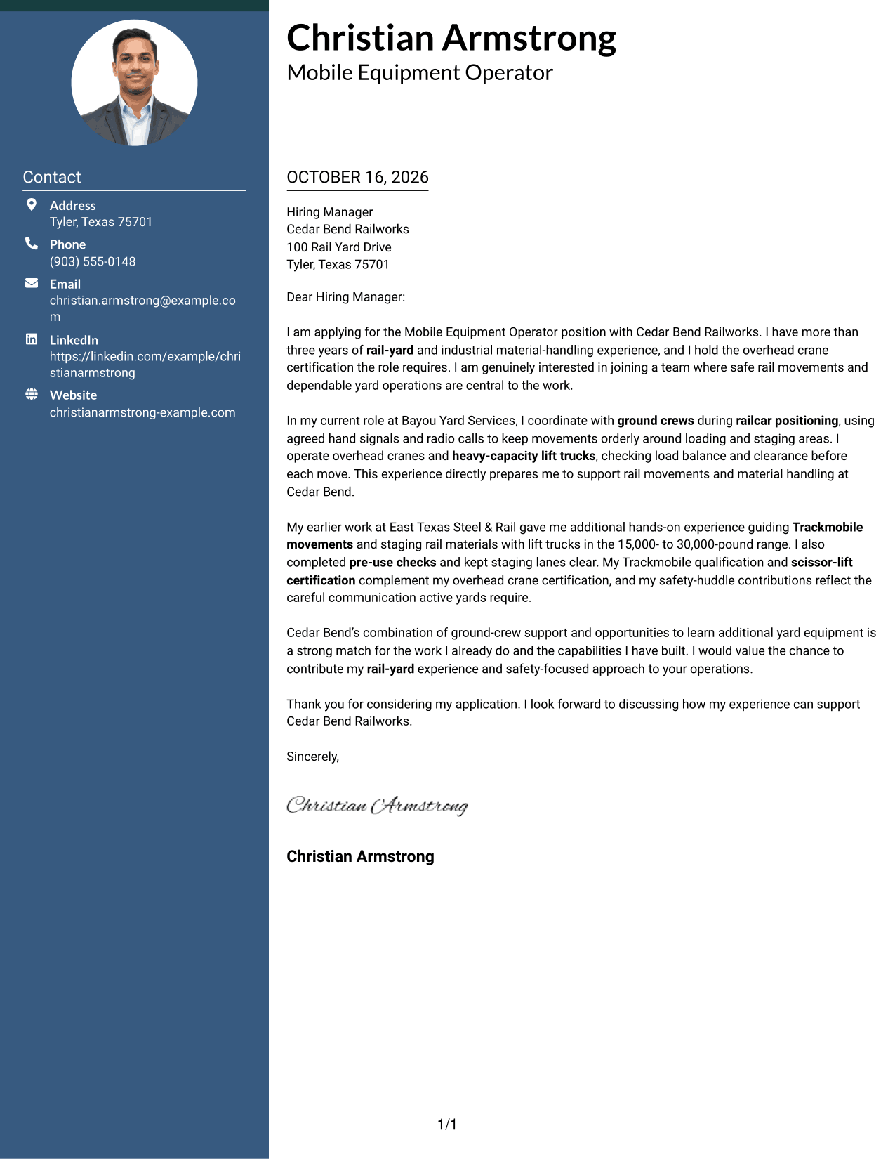 Cover letter example — page 1