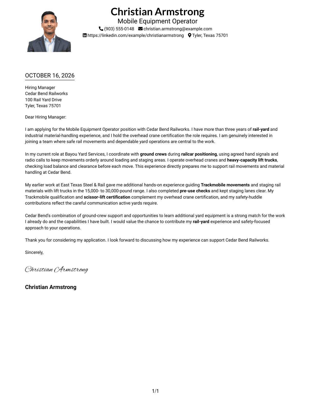 Cover letter example — page 1