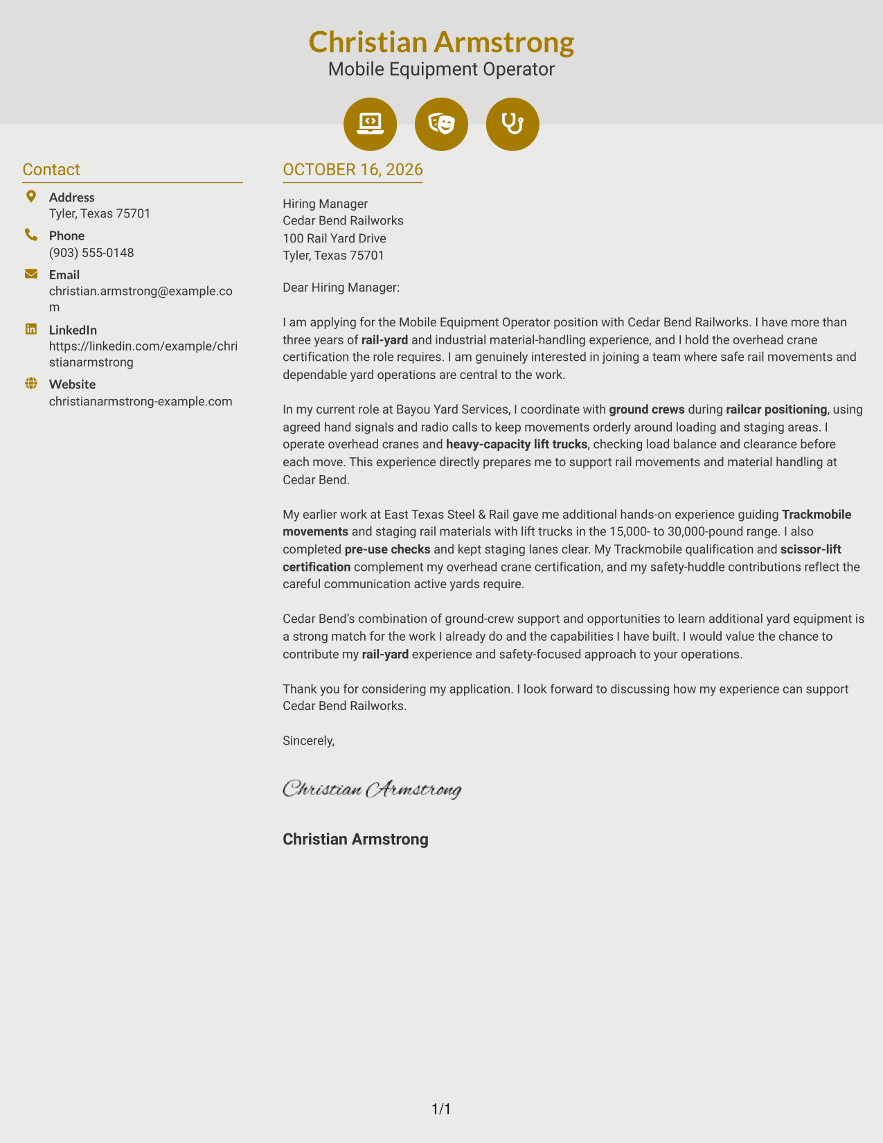 Cover letter example — page 1
