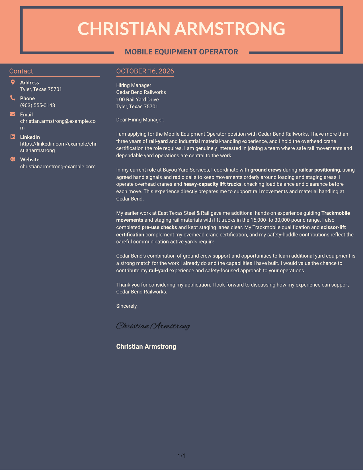 Cover letter example — page 1