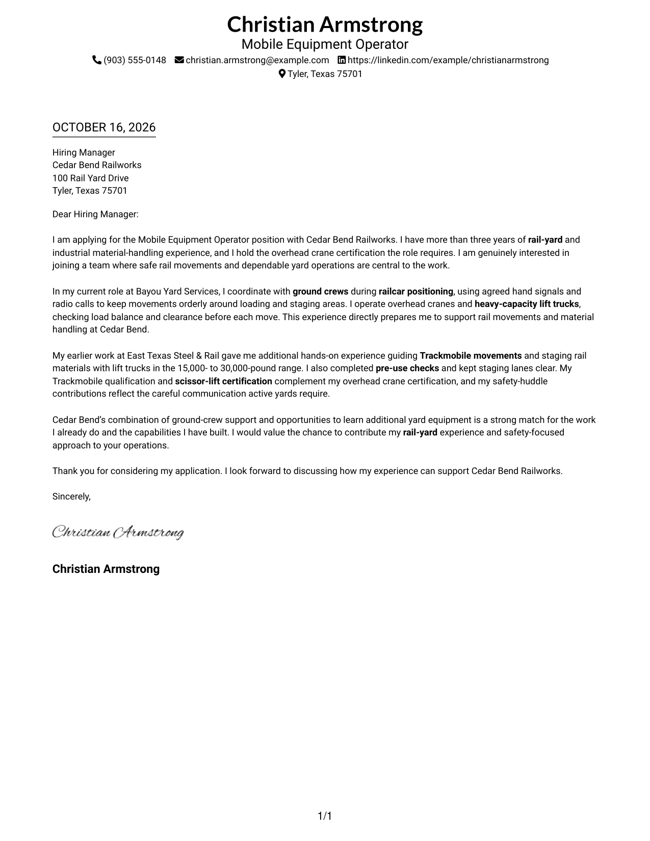 Cover letter example — page 1