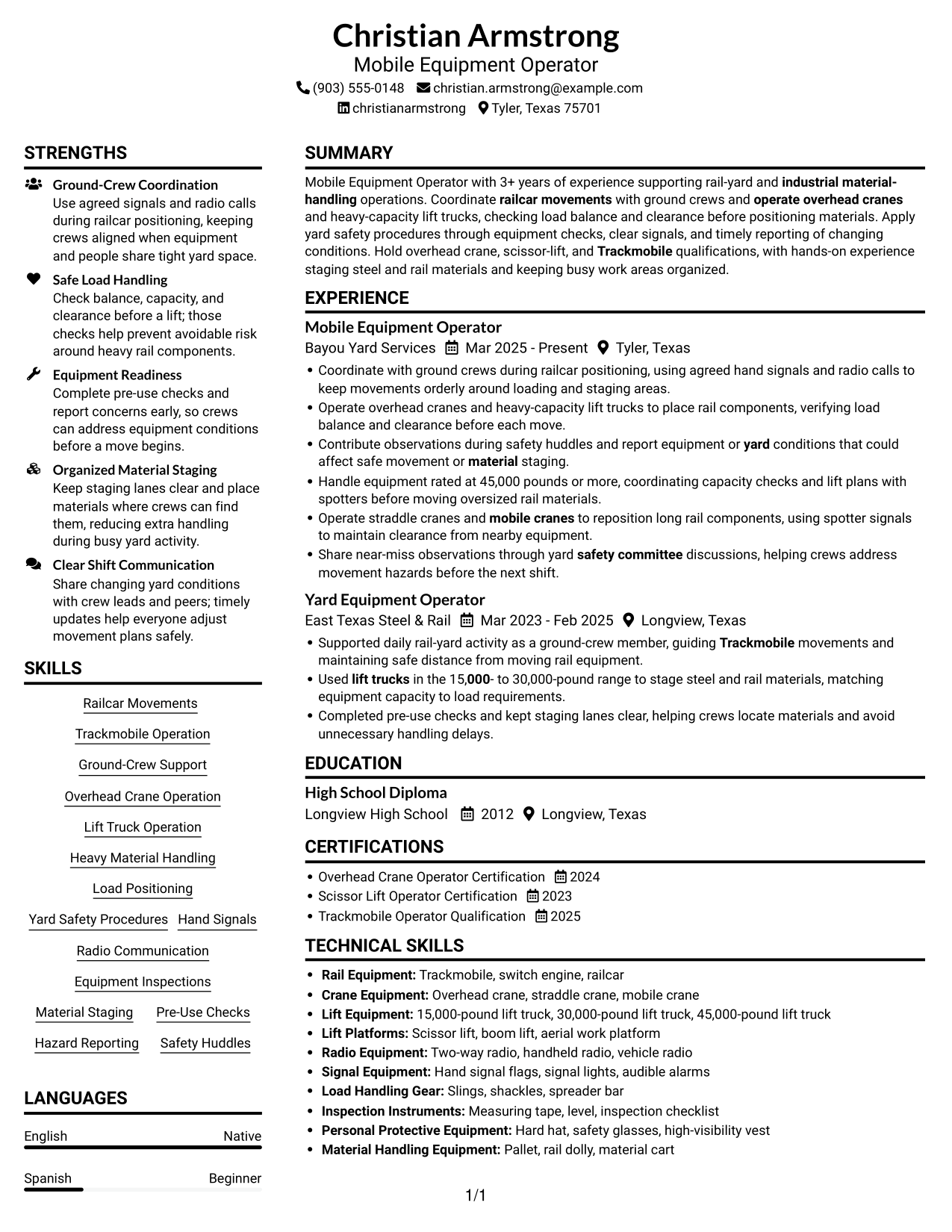 Resume example — page 1