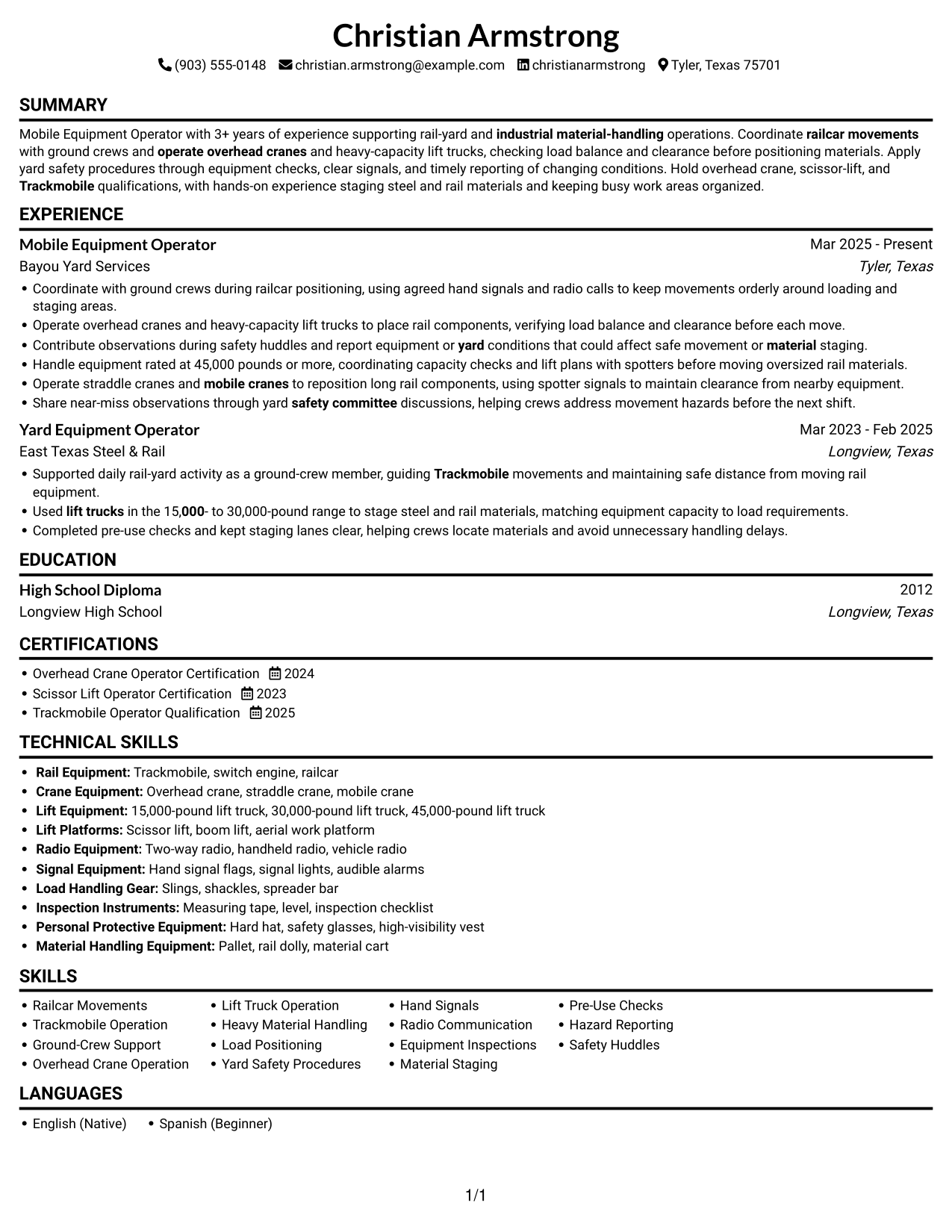 Resume example — page 1