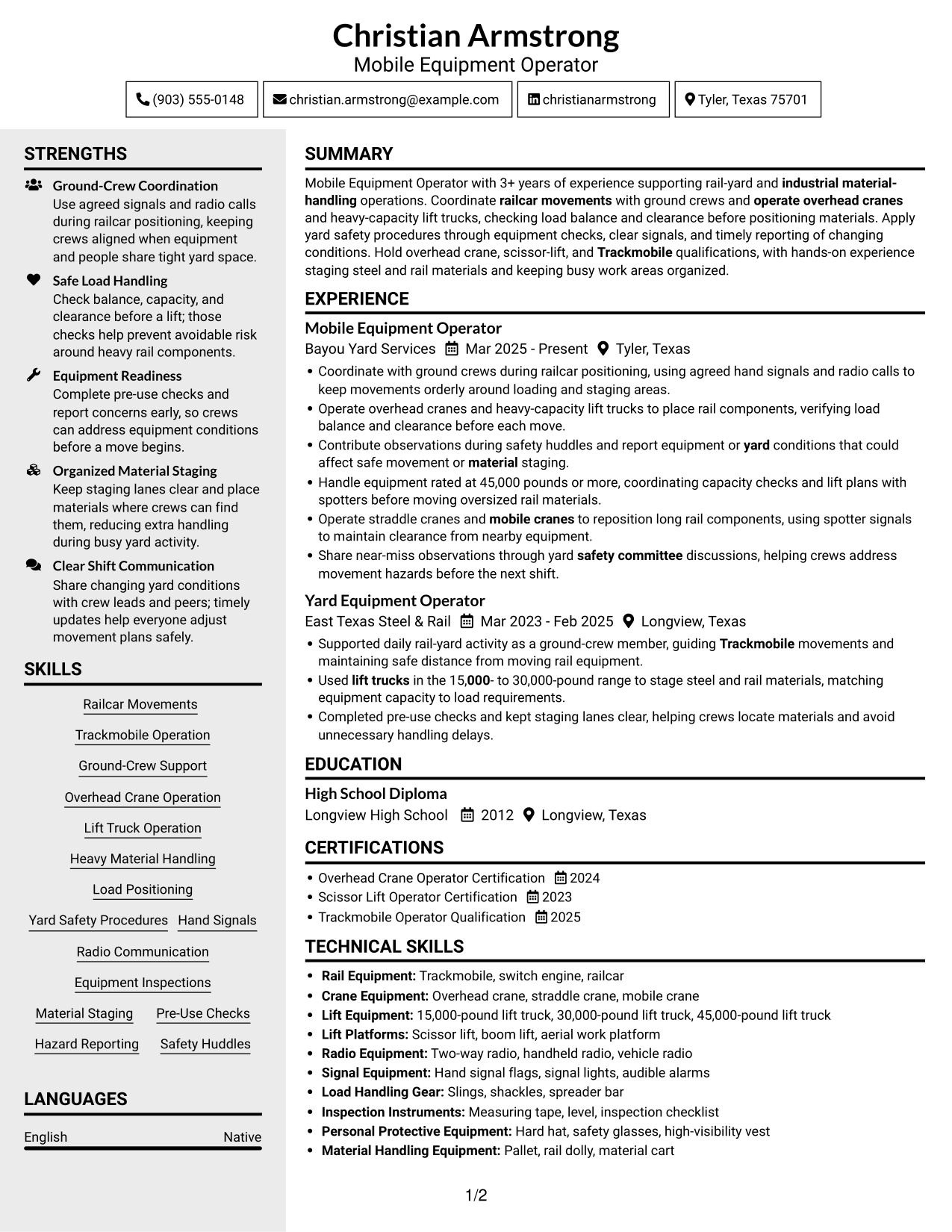 Resume example — page 1