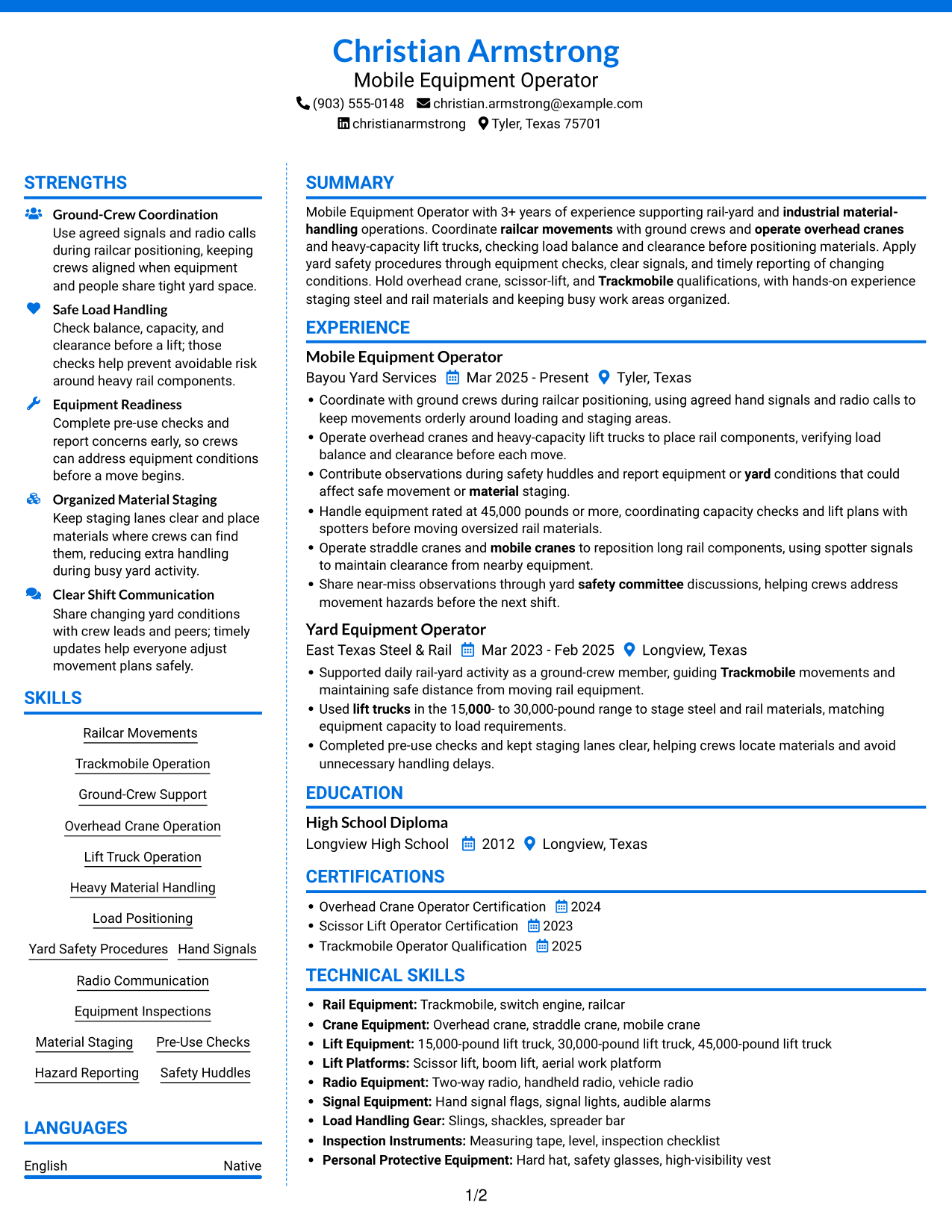 Resume example — page 1