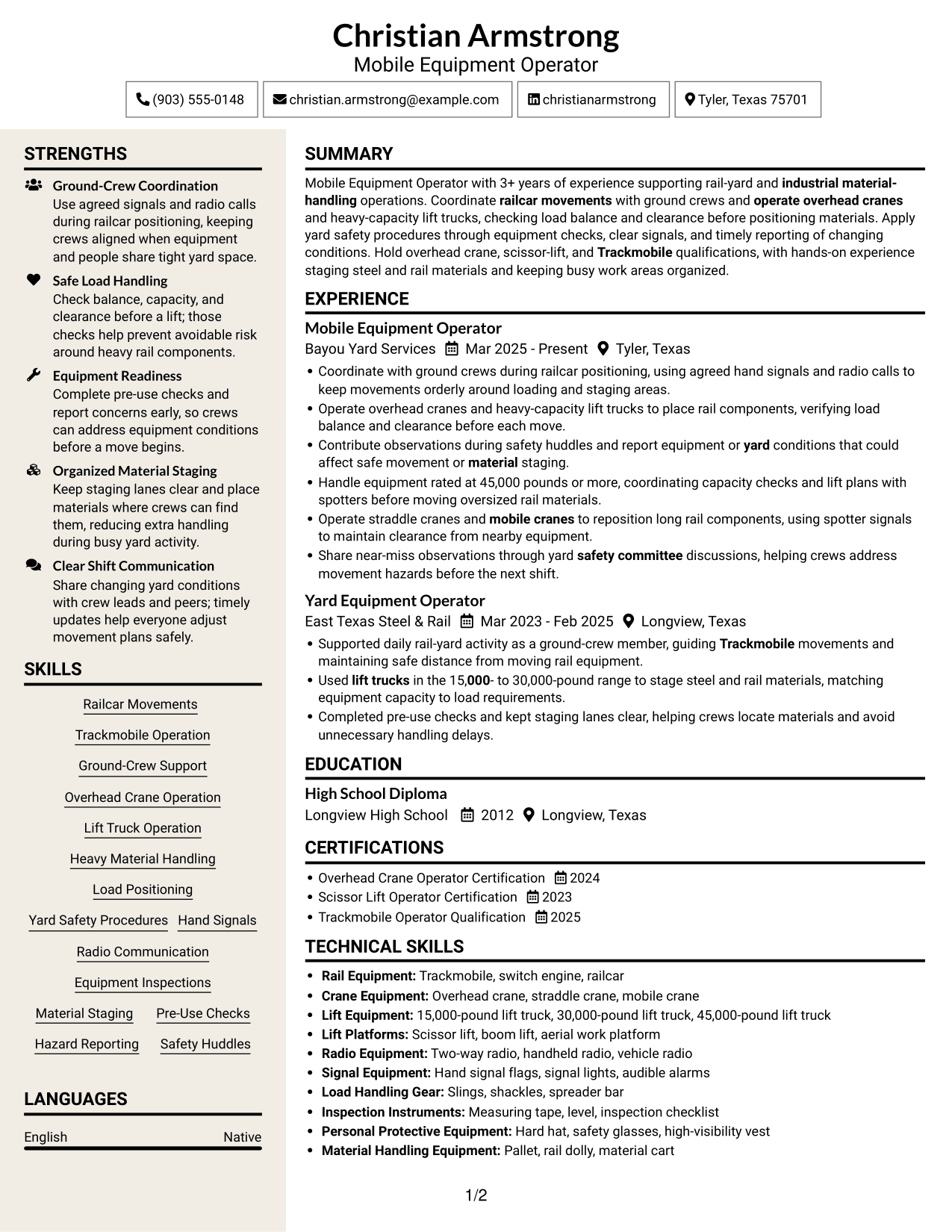 Resume example — page 1