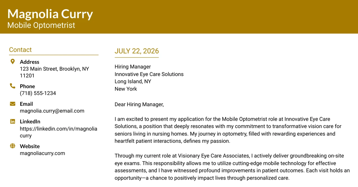 30+ Mobile Optometrist Cover Letter Templates with Example 2026