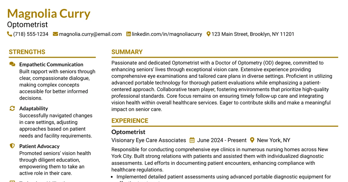 33 Mobile Optometrist Resume Templates with Example 2026 (ATS-Optimized)