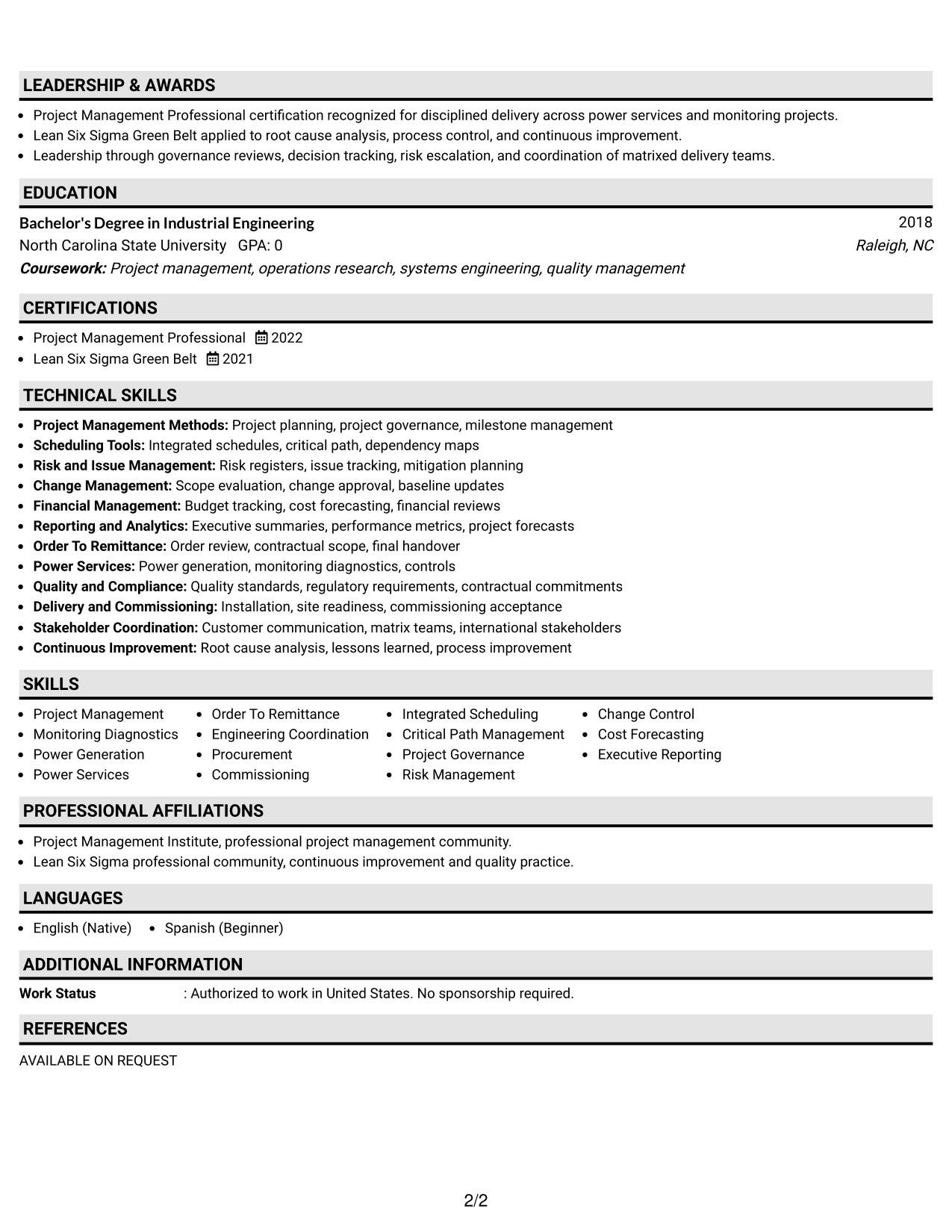 Resume Example Page 2