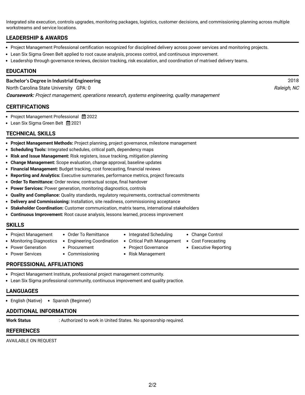 Resume Example Page 2