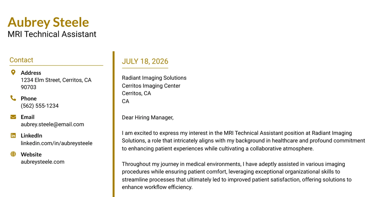 30+ MRI Technical Assistant Cover Letter Templates with Example 2026