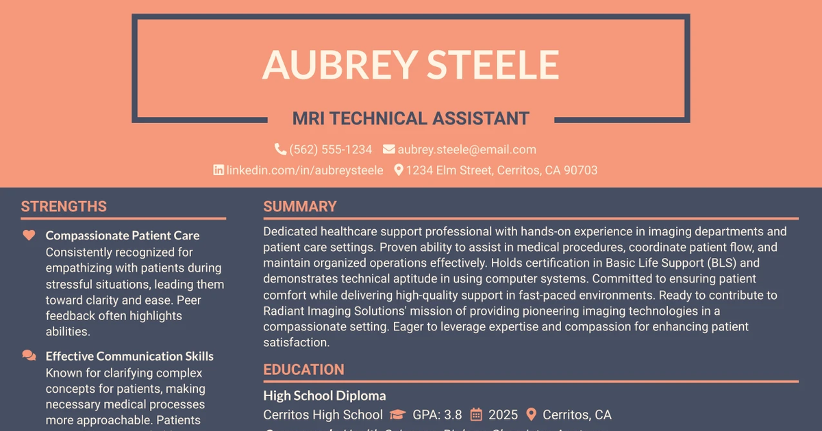 33 MRI Technical Assistant Resume Templates with Example 2026 (ATS-Optimized)