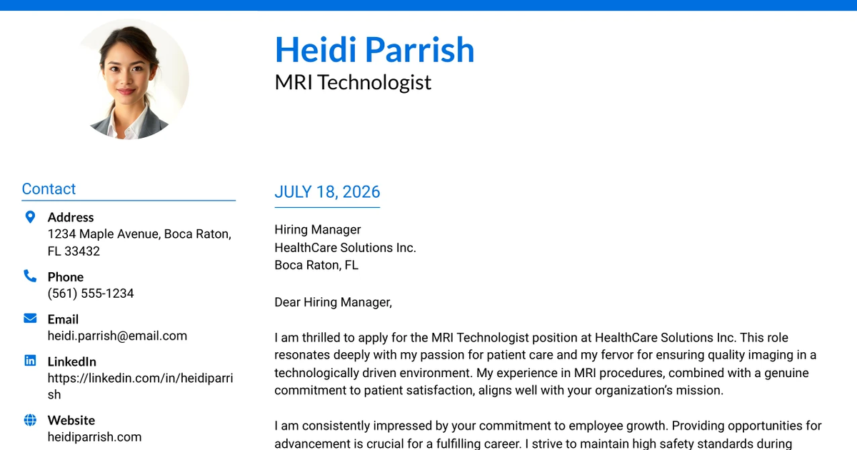 30+ MRI Technologist Cover Letter Templates with Example 2026