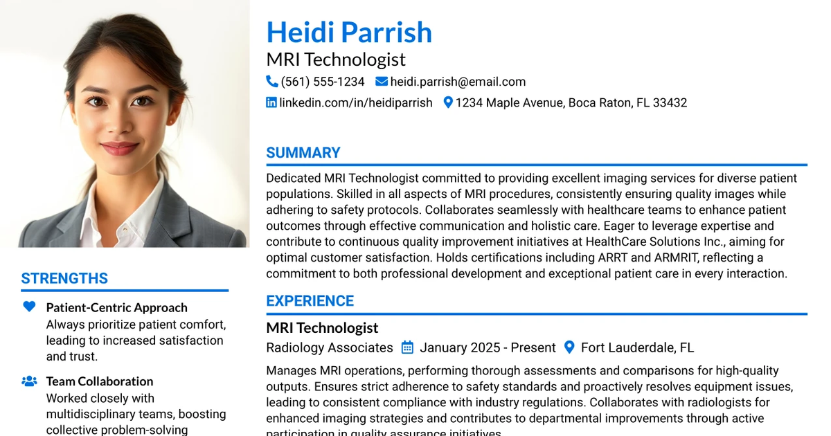 33 MRI Technologist Resume Templates with Example 2026 (ATS-Optimized)