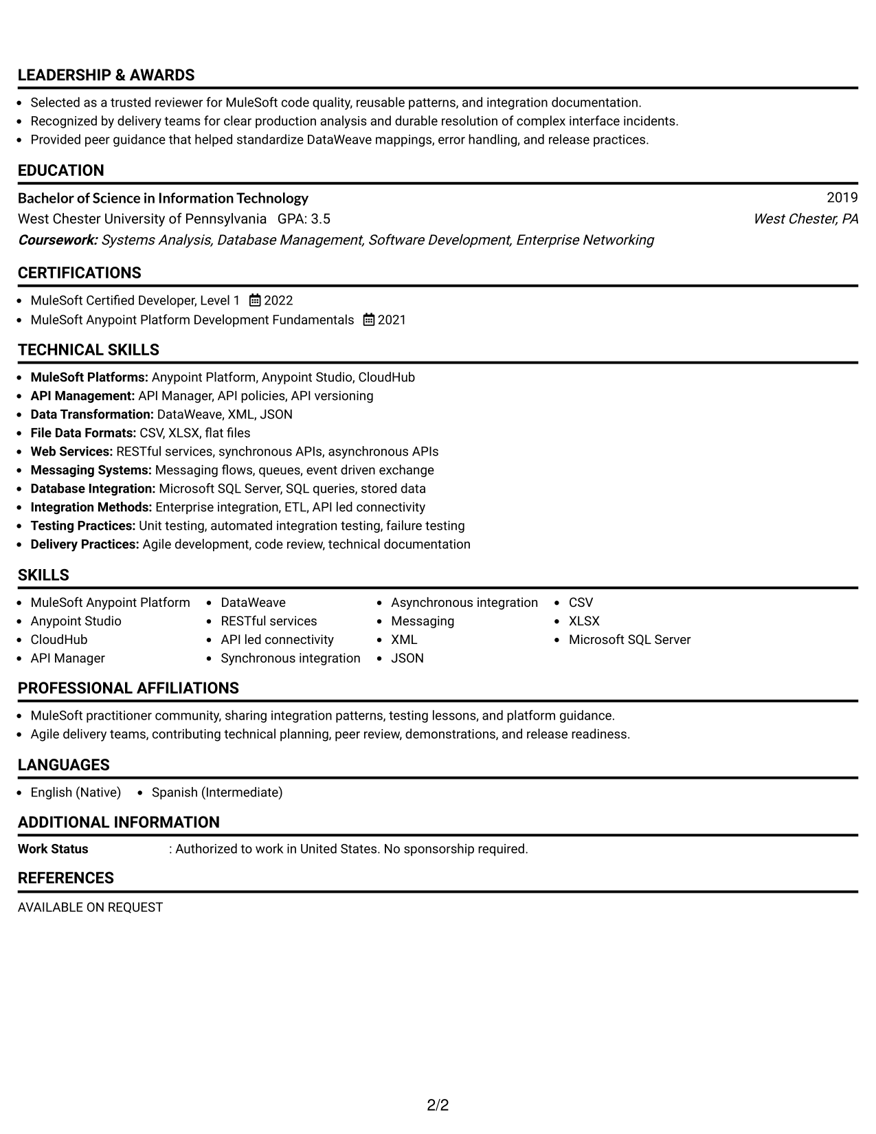Resume Example Page 2
