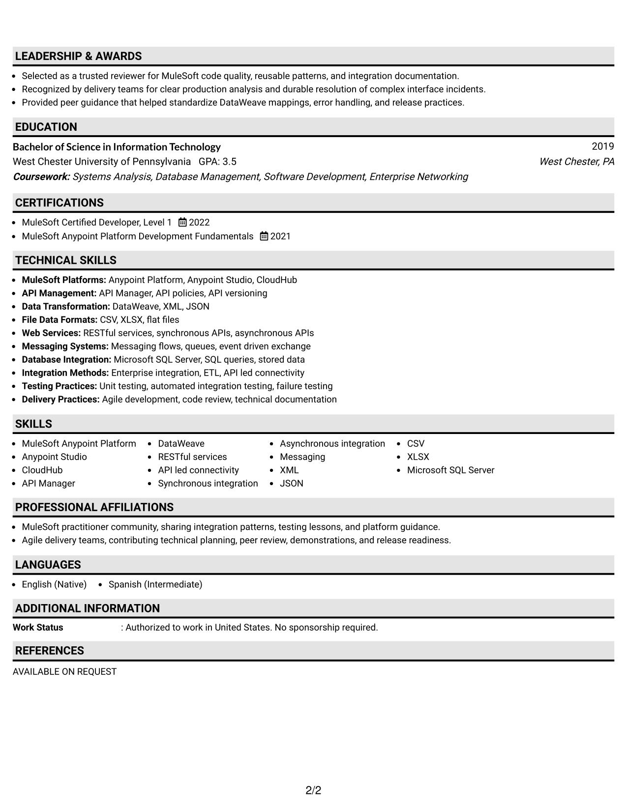 Resume Example Page 2