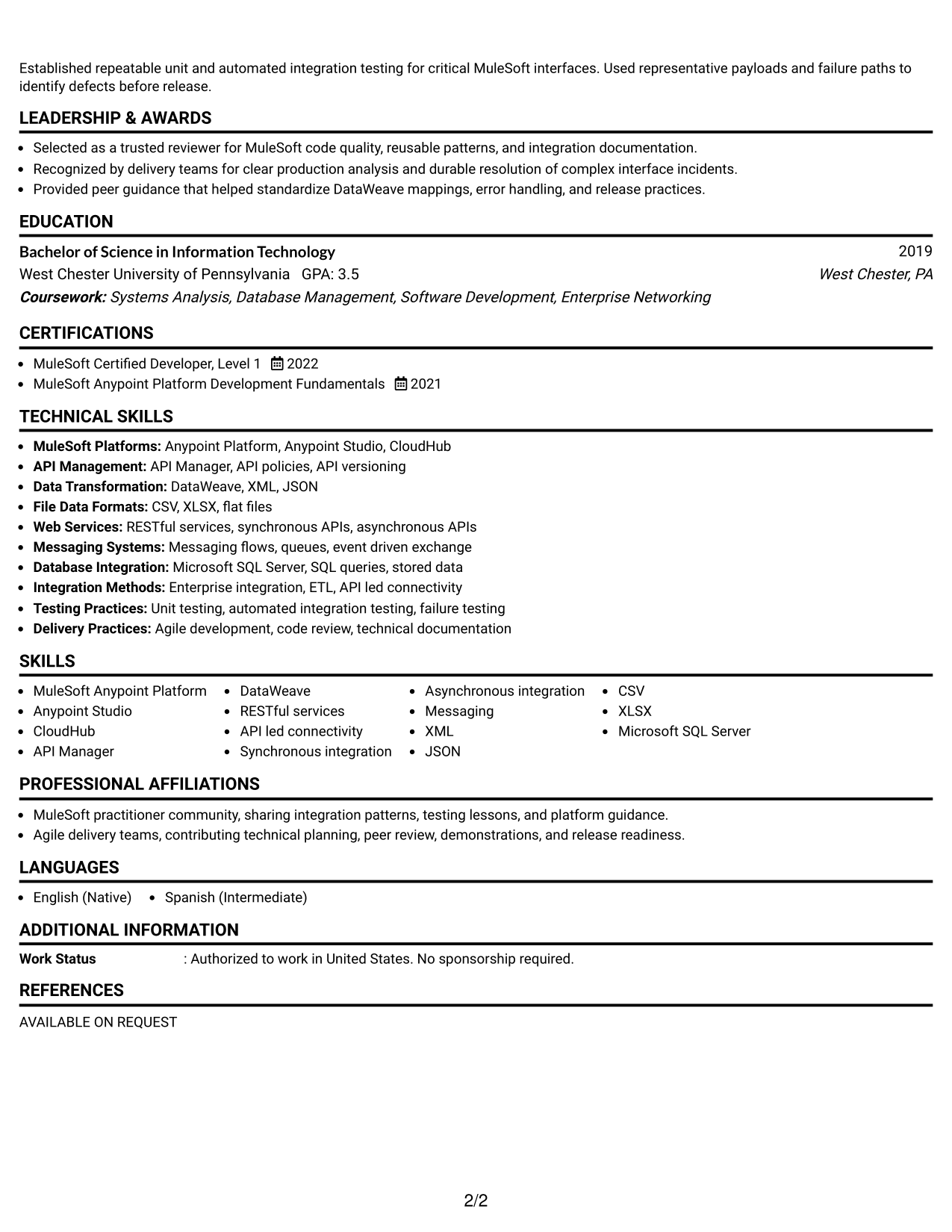 Resume Example Page 2