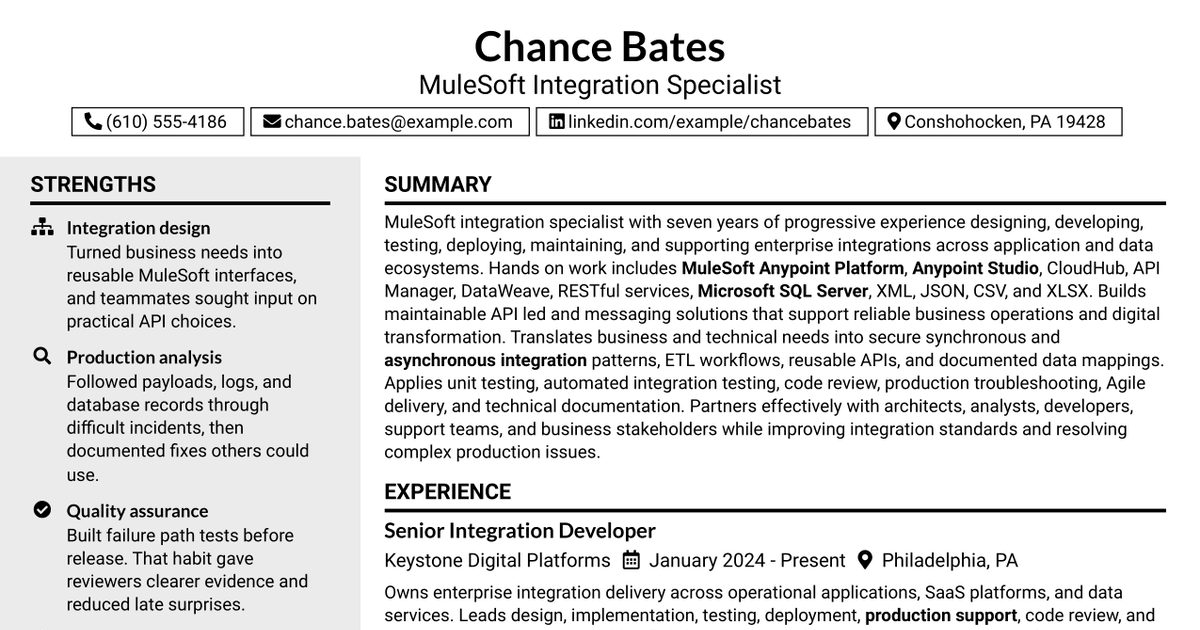 7 Mulesoft Integration Specialist Resume Templates with Example