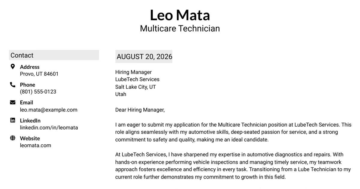 30+ Multicare Technician Cover Letter Templates with Example 2026