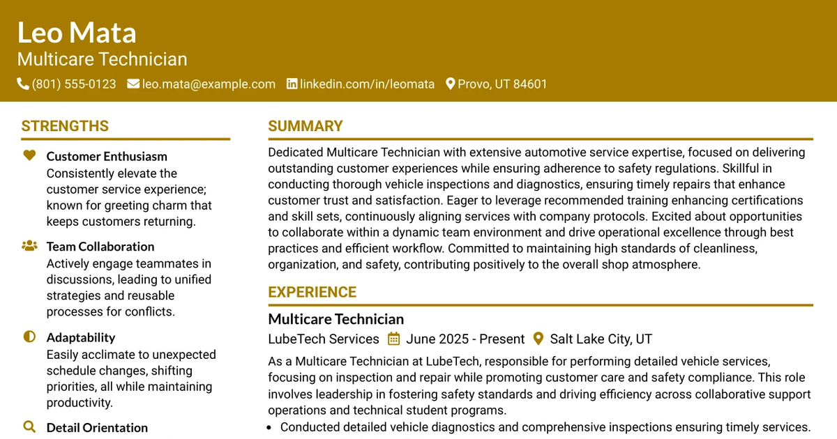 33 Multicare Technician Resume Templates with Example 2026 (ATS-Optimized)
