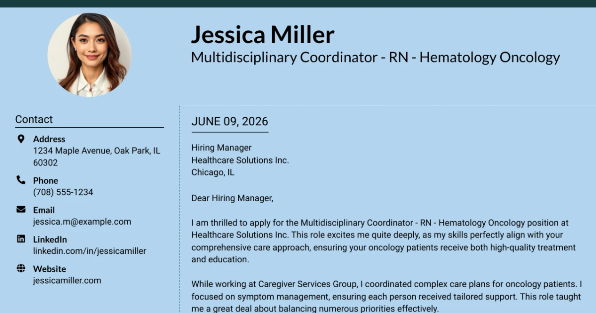 30+ Multidisciplinary Coordinator - RN - Hematology Oncology Cover Letter Templates with Example 2026