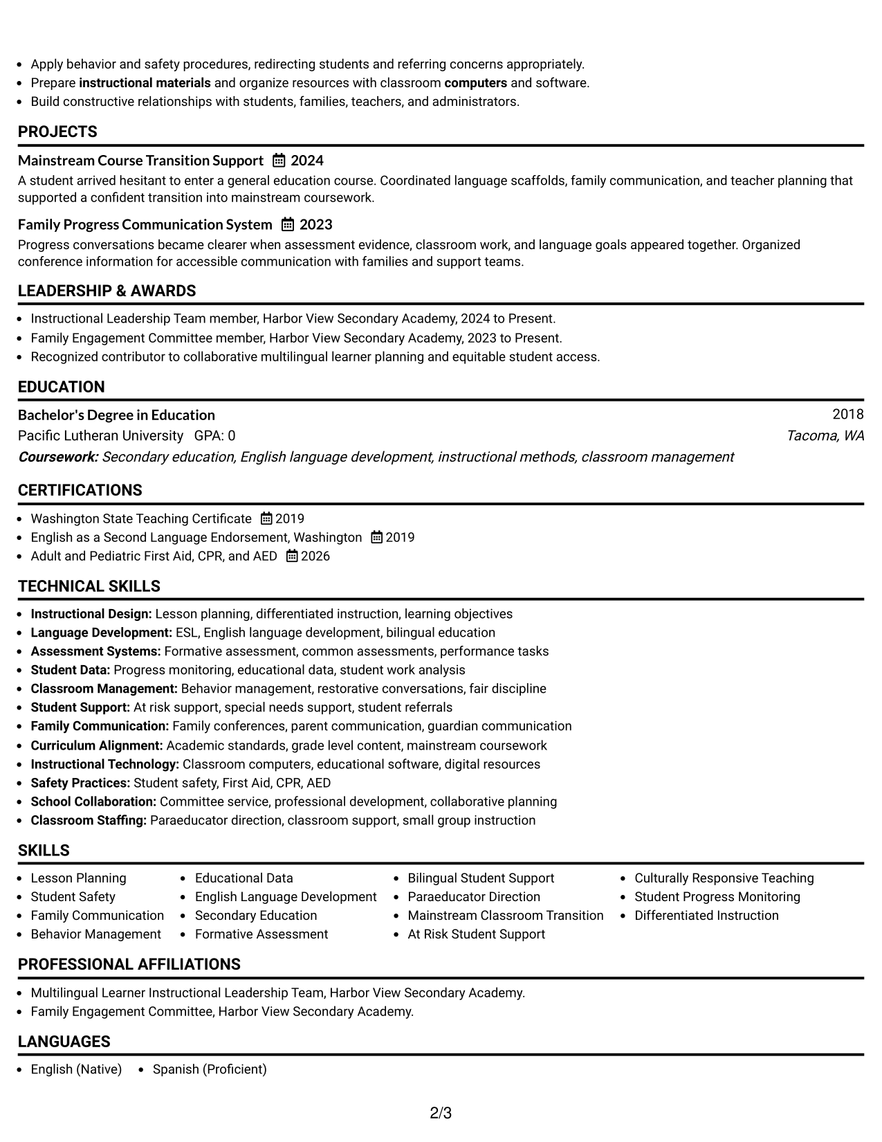 Resume Example Page 2