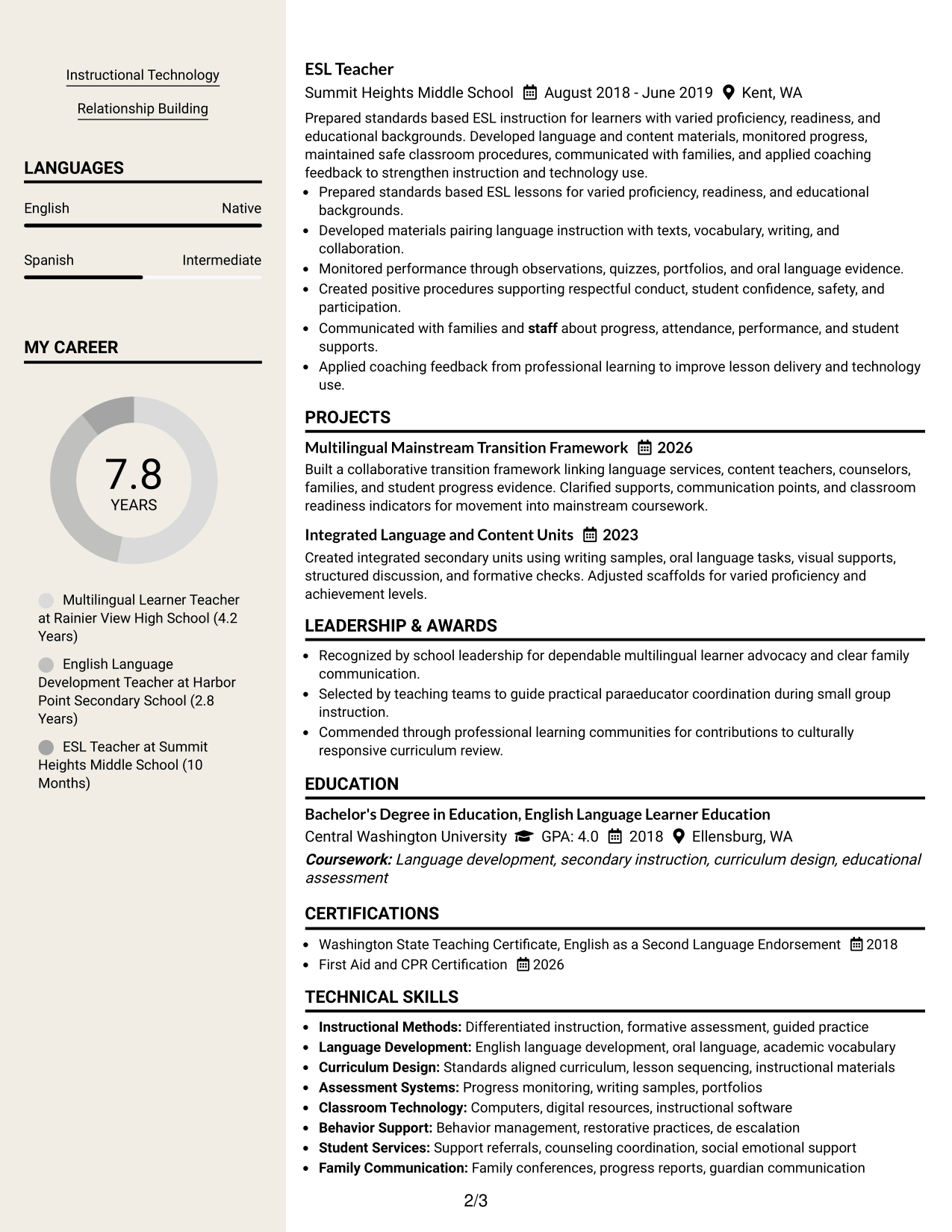 Resume Example Page 2