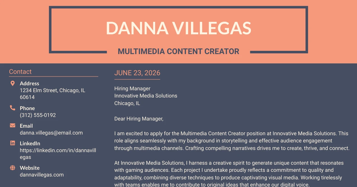 30+ Multimedia Content Creator Cover Letter Templates with Example 2026