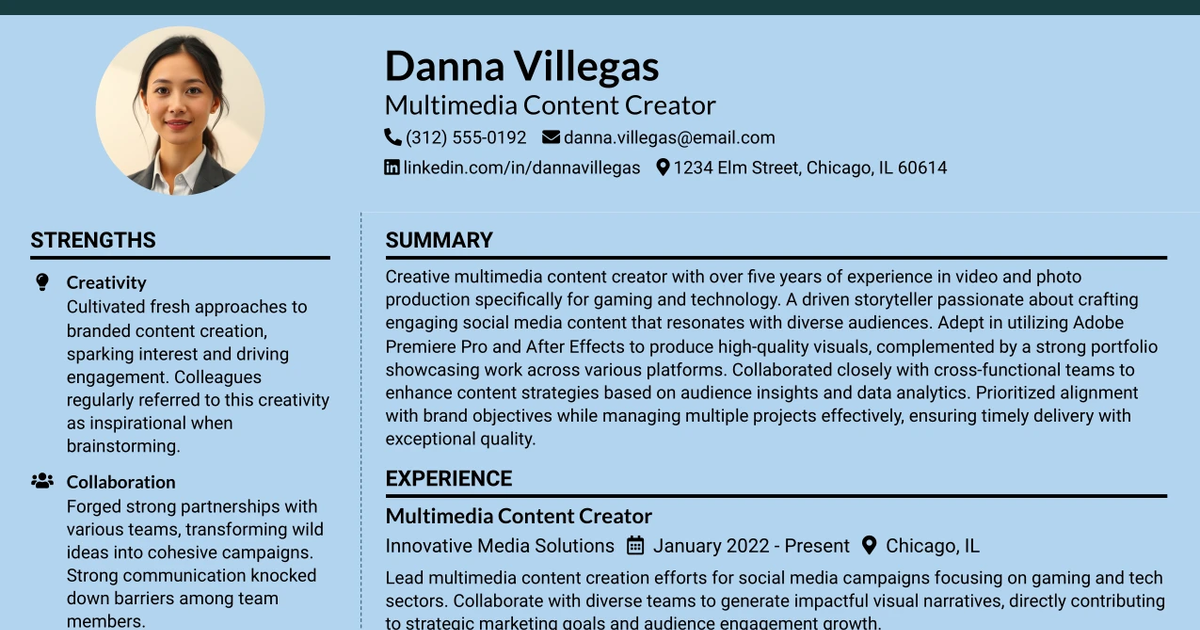 33 Multimedia Content Creator Resume Templates with Example 2026 (ATS-Optimized)
