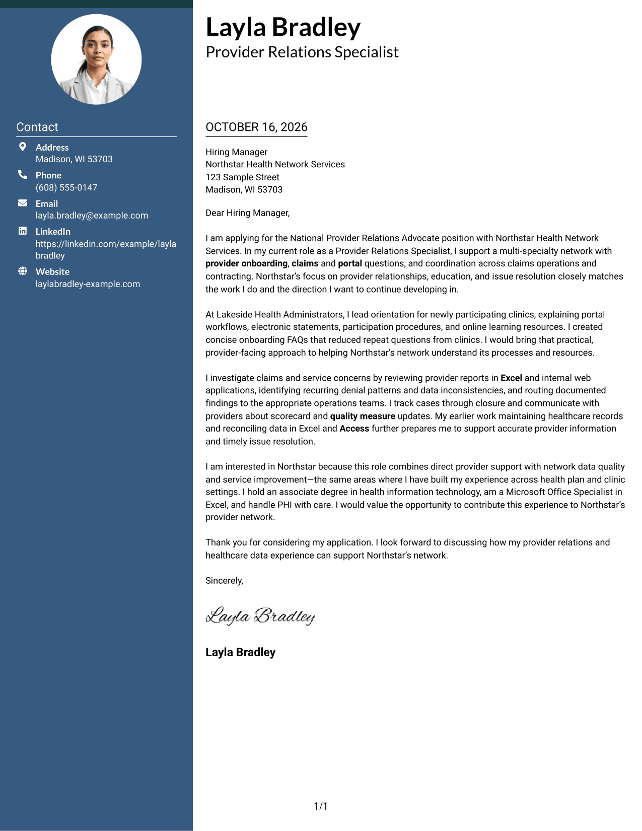Cover letter example — page 1