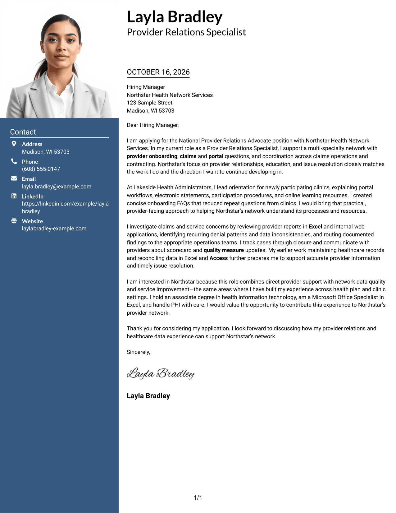 Cover letter example — page 1
