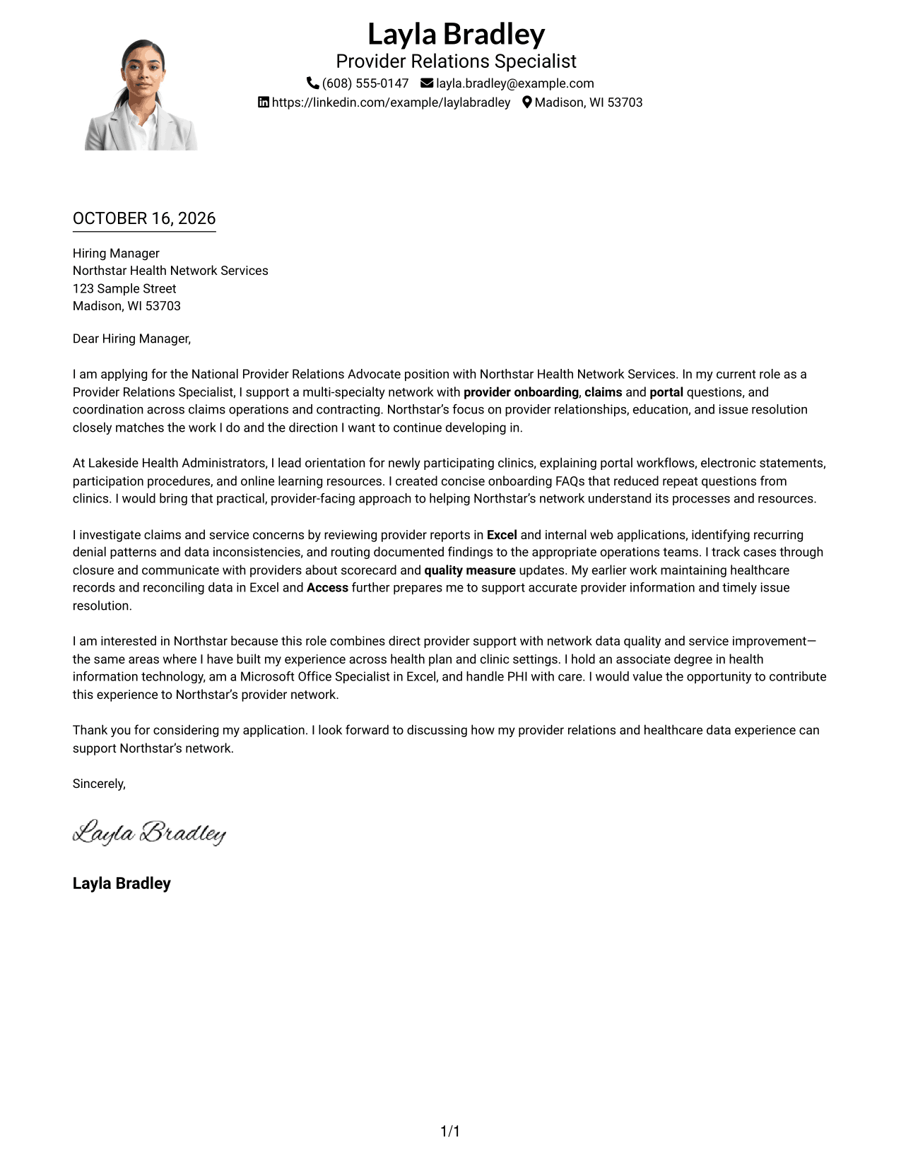 Cover letter example — page 1