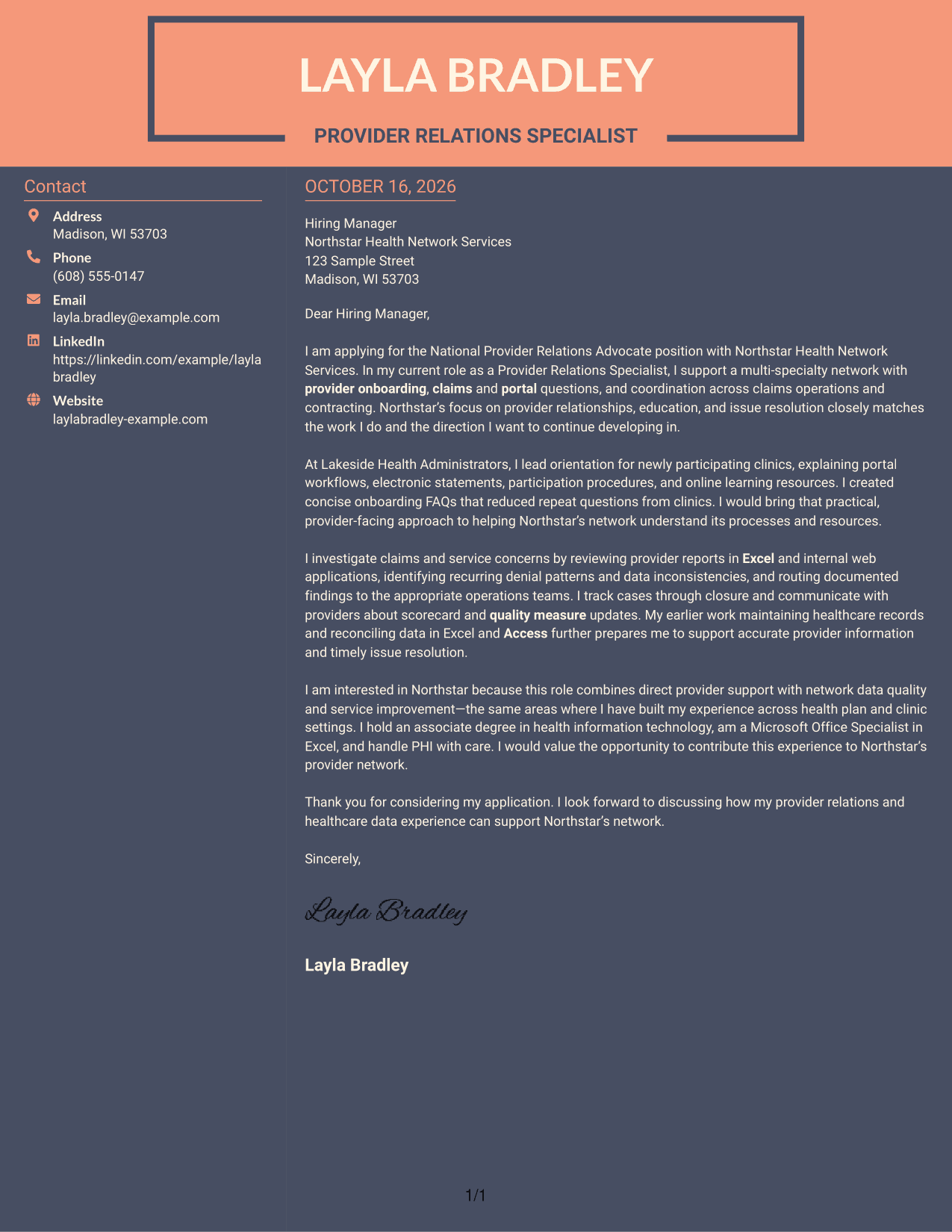 Cover letter example — page 1