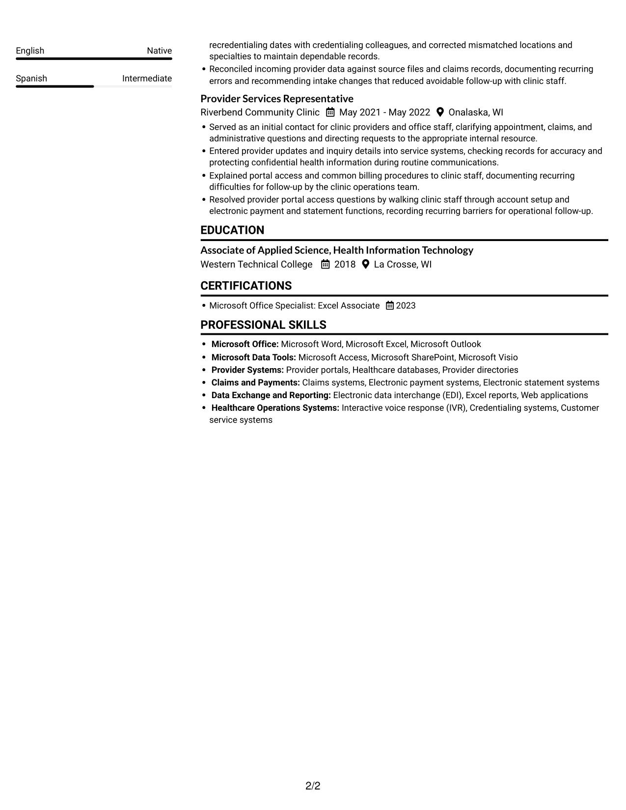 Resume example — page 2