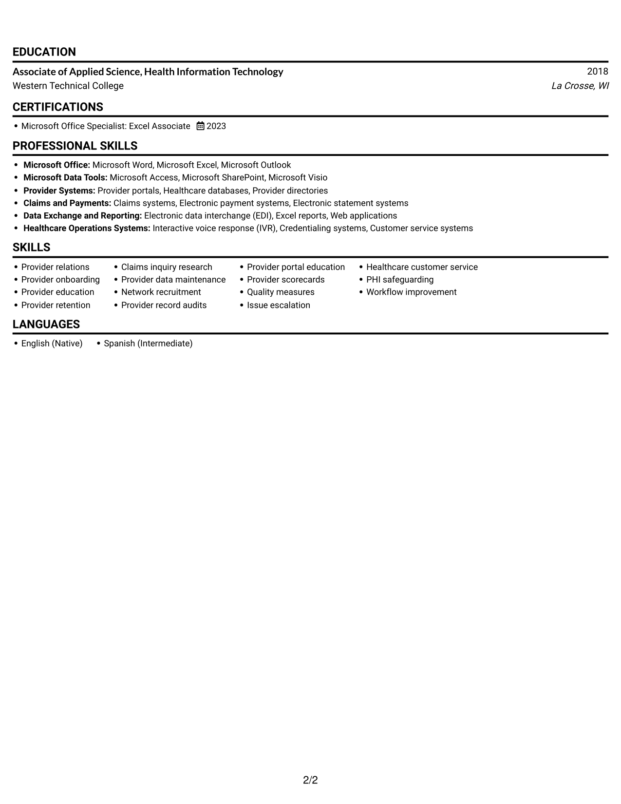 Resume example — page 2