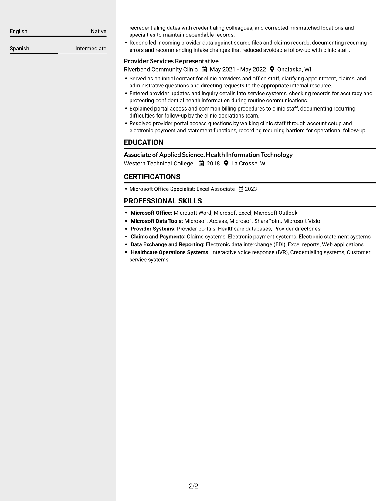 Resume example — page 2