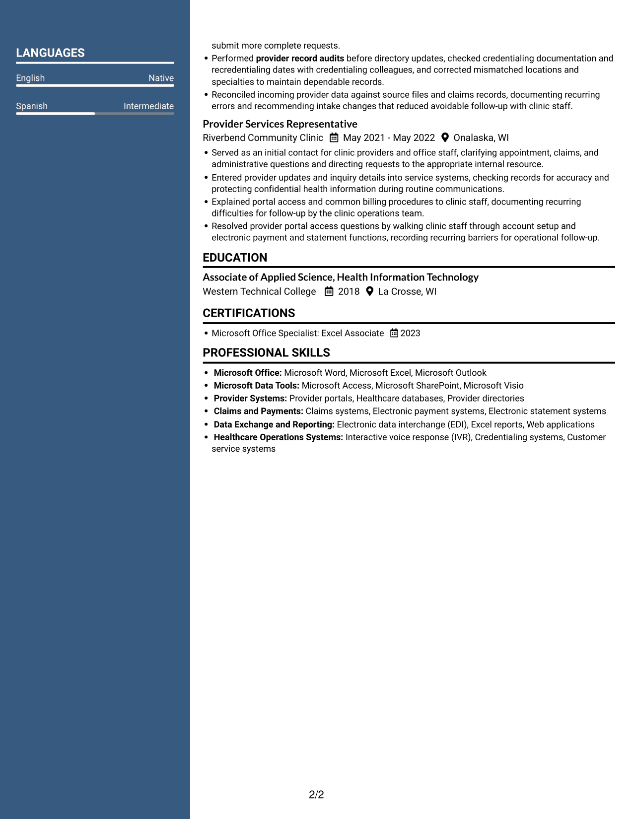 Resume example — page 2