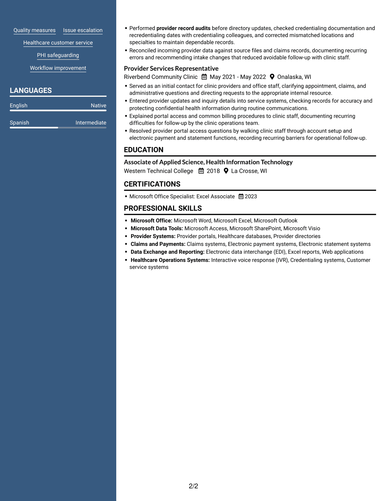 Resume example — page 2