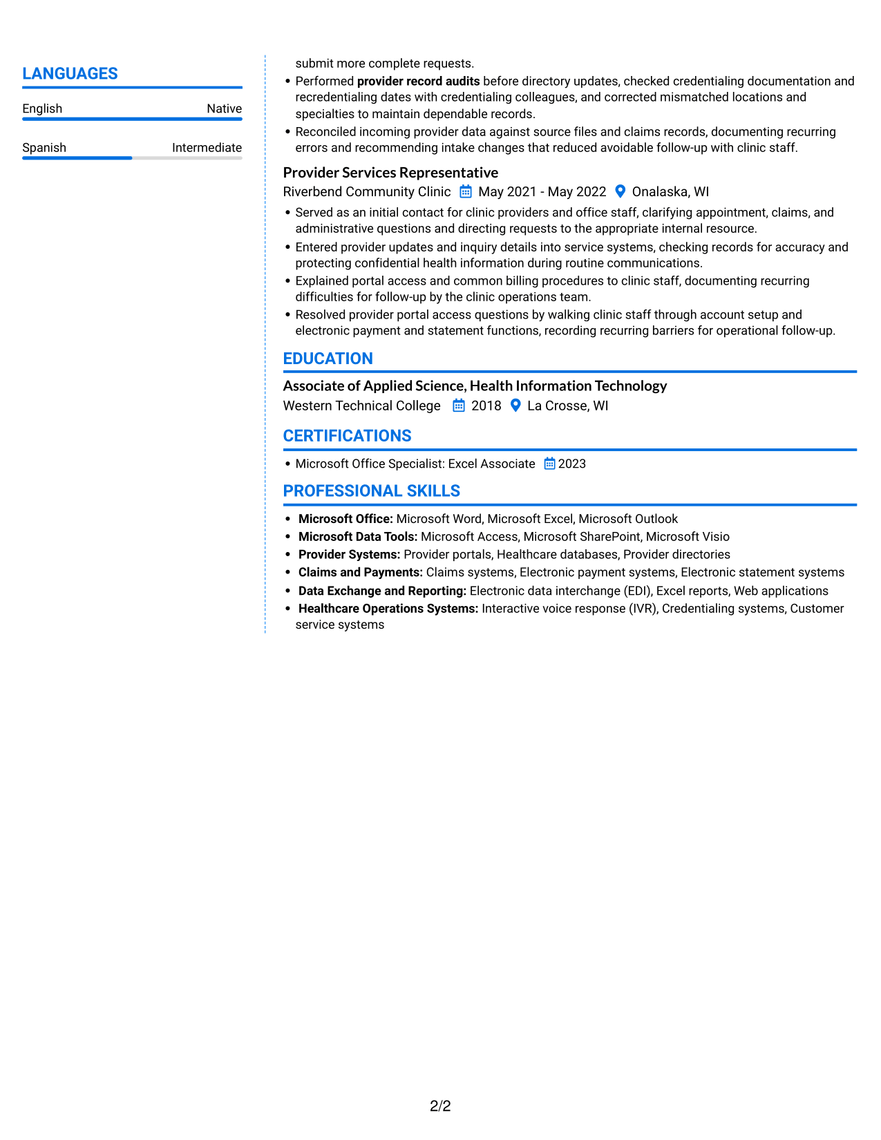 Resume example — page 2