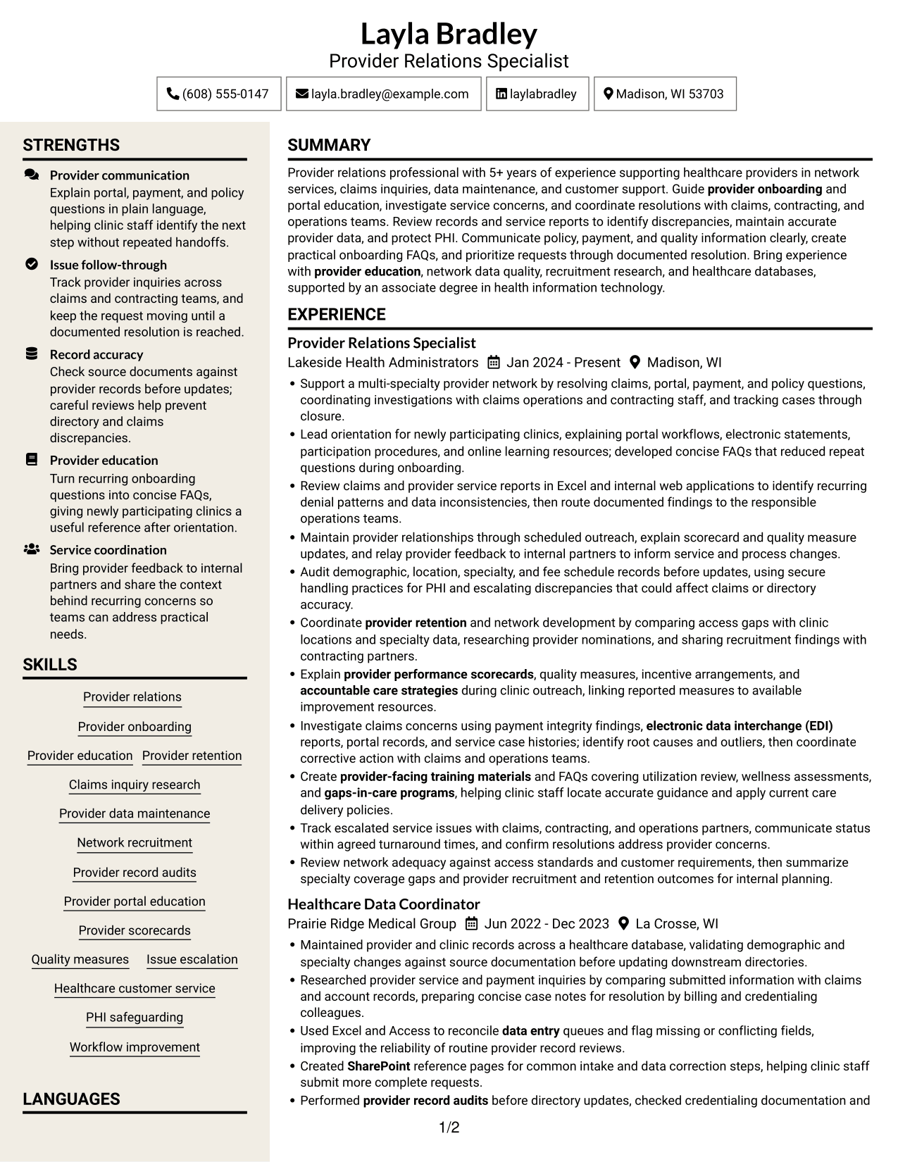 Resume example — page 1