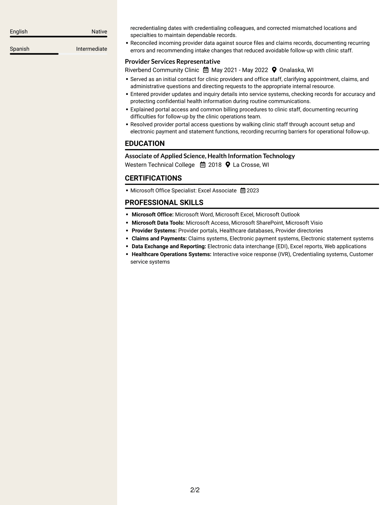 Resume example — page 2