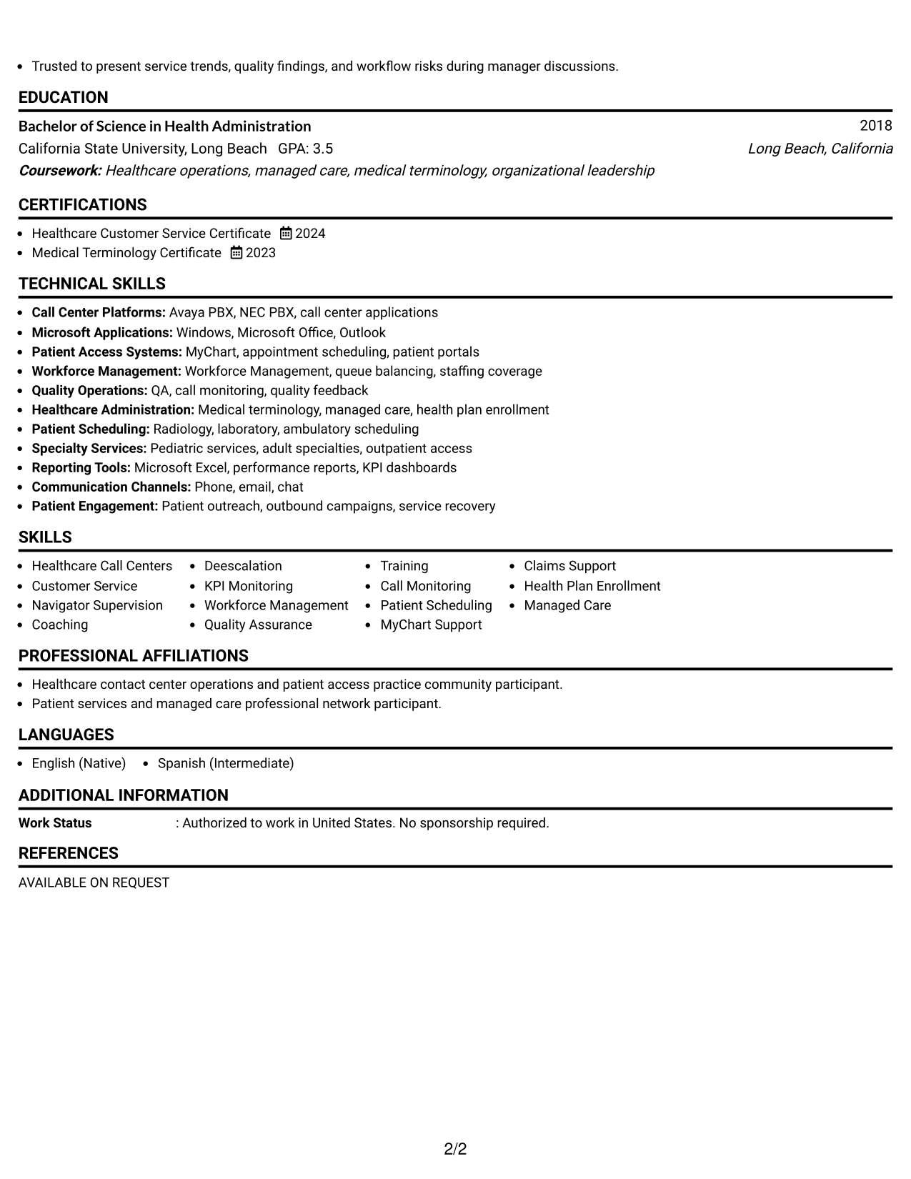 Resume Example Page 2