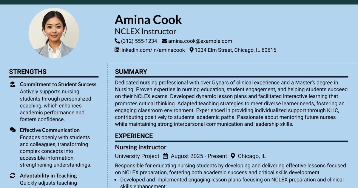 33 NCLEX Instructor Resume Templates with Example 2026 (ATS-Optimized)