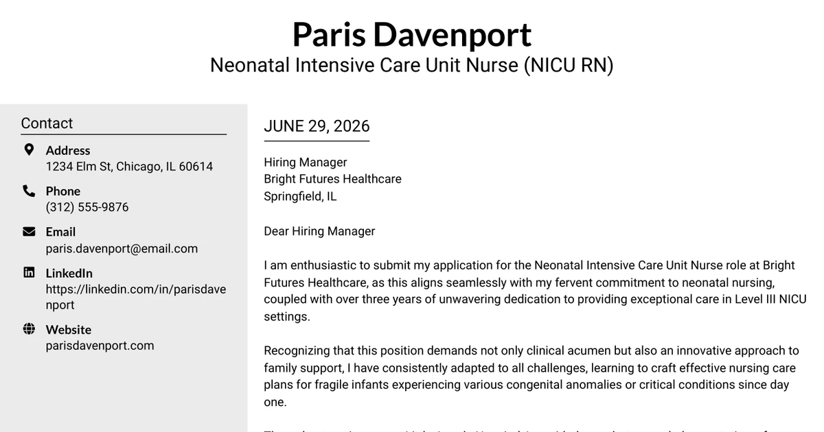 30+ Neonatal Intensive Care Unit Nurse (NICU RN) Cover Letter Templates with Example 2026