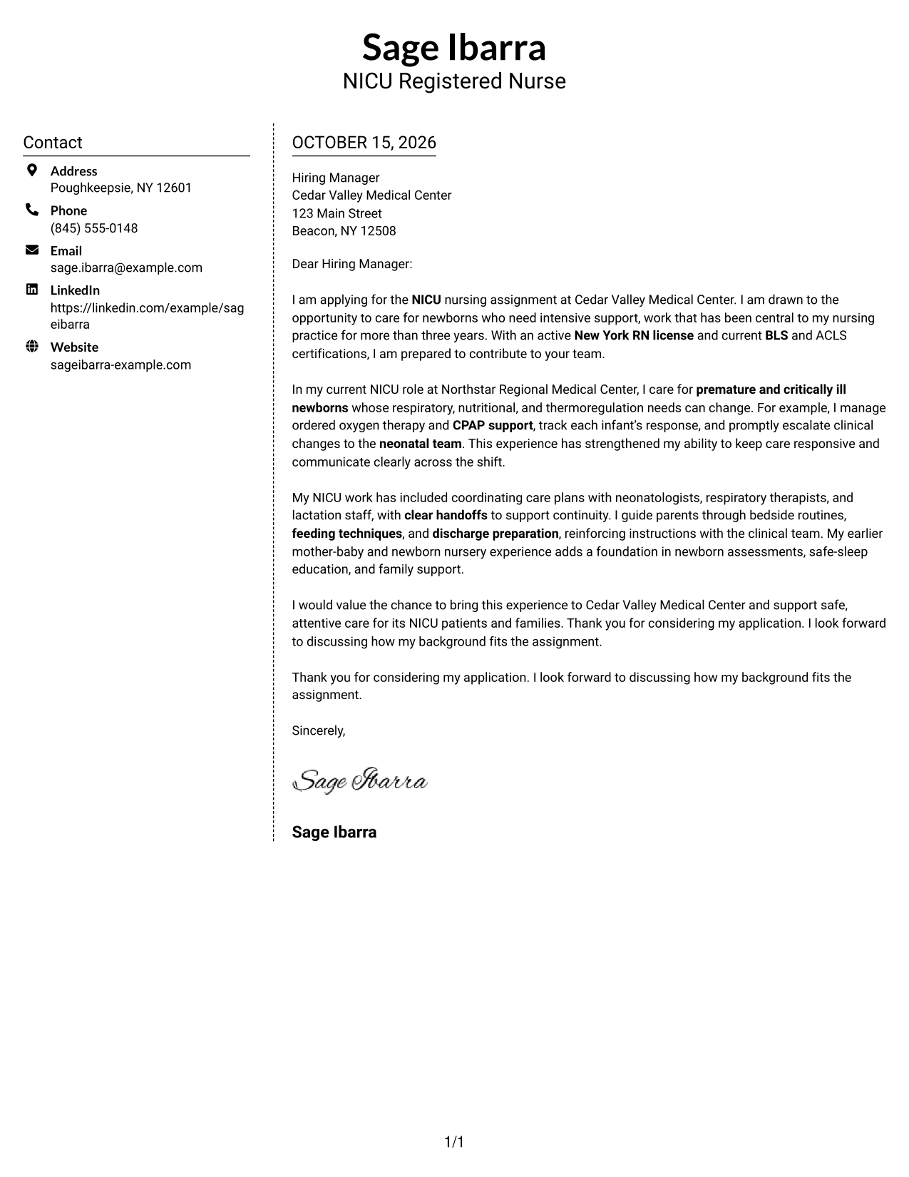Cover letter example — page 1