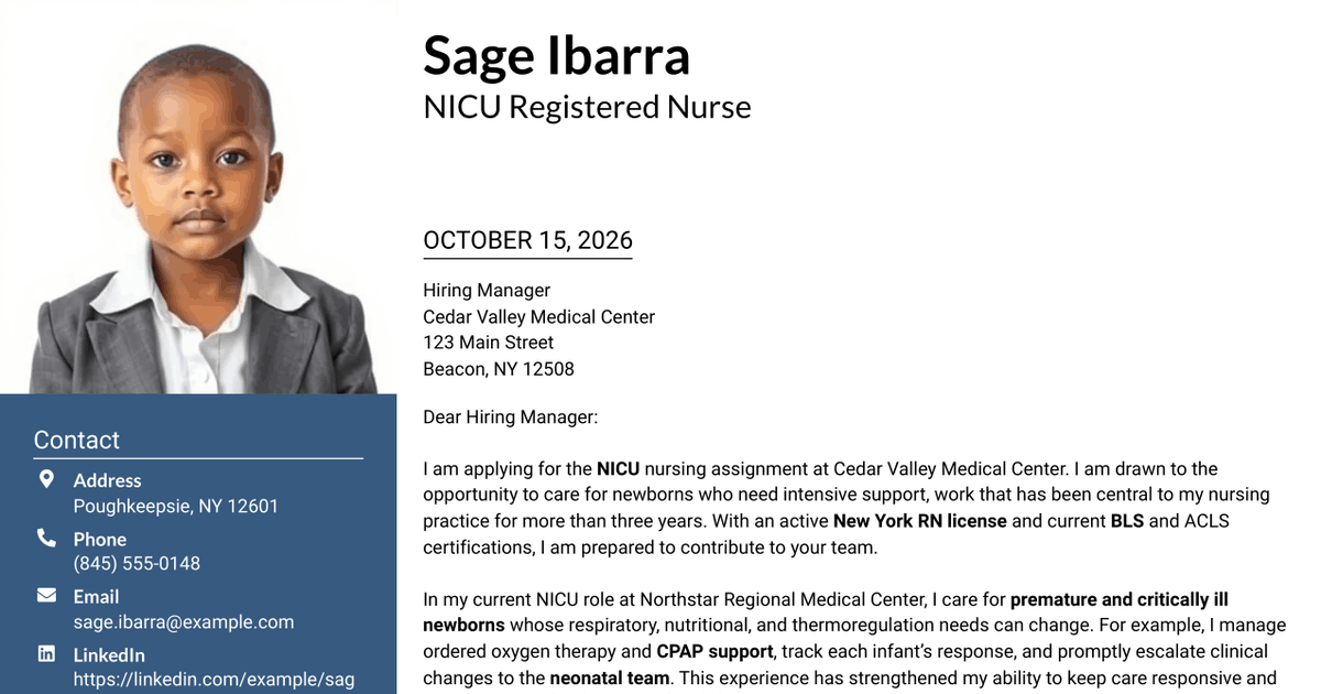7 Neonatal Intensive Care Unit Registered Nurse Cover Letter Templates with Example