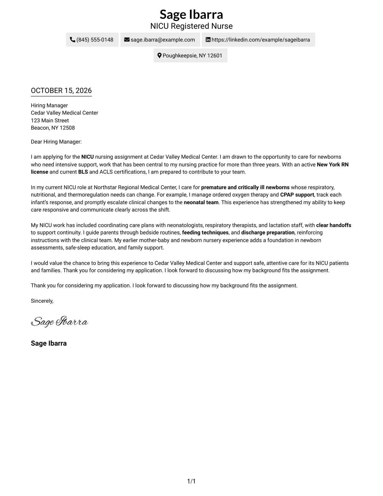 Cover letter example — page 1