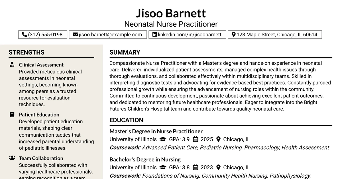 33 Neonatal Nurse Practitioner Resume Templates with Example 2026 (ATS-Optimized)