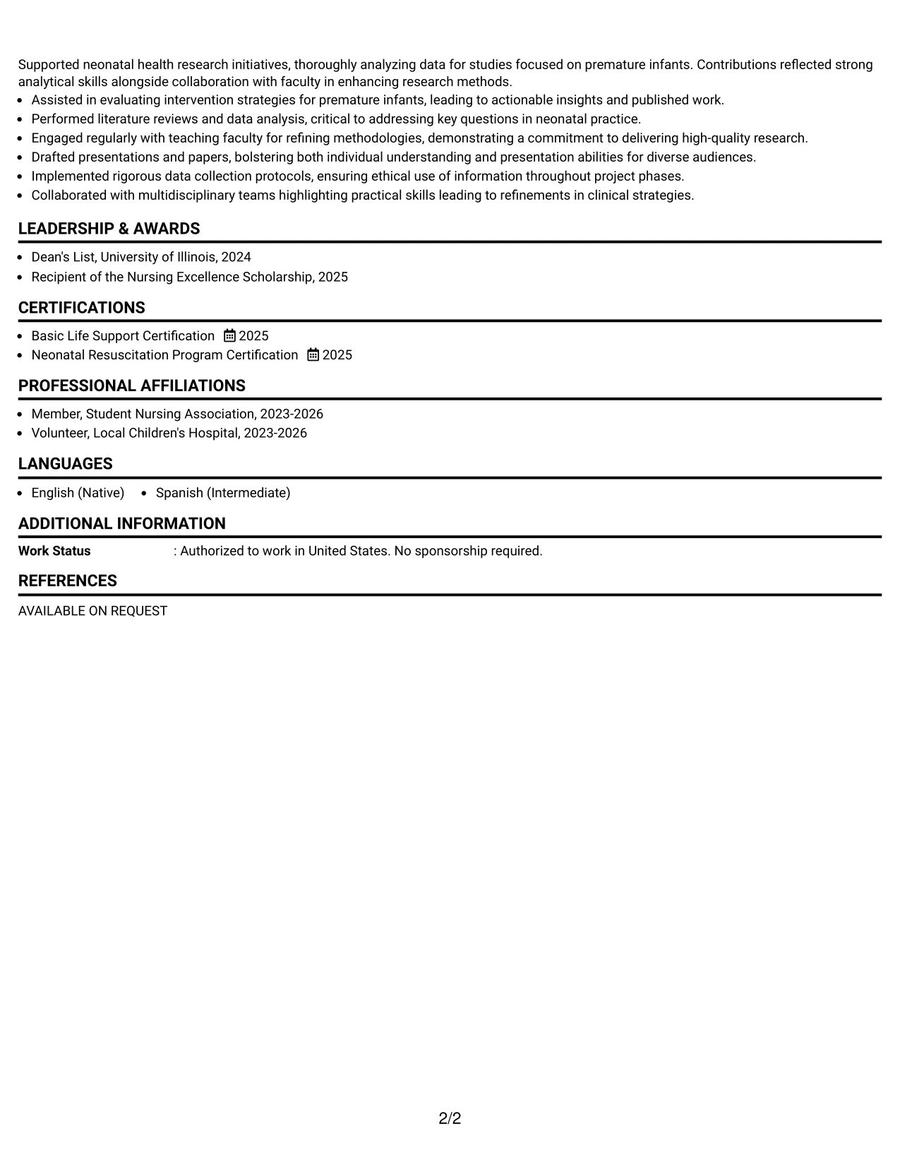 Resume Example Page 2